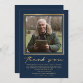 Einfache Beerdigung von Navy & Gold Calligraphy Fo Dankeskarte (Vorne/Hinten)