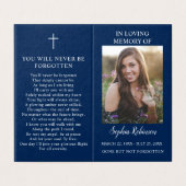 Einfache Beerdigungskarte Foto Blue Prayer Card (Außenseite Aufgefaltet)