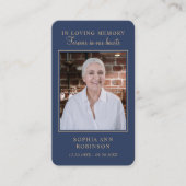 Einfache Beerdigungskarte Foto Blue Prayer Card Visitenkarte (Vorderseite)