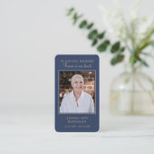 Einfache Beerdigungskarte Foto Blue Prayer Card Visitenkarte (Stehend Vorderseite)