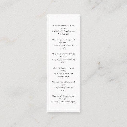 Einfache Beerdigungskarte Foto Lesezeichen-Karte Mini Visitenkarte (Rückseite)