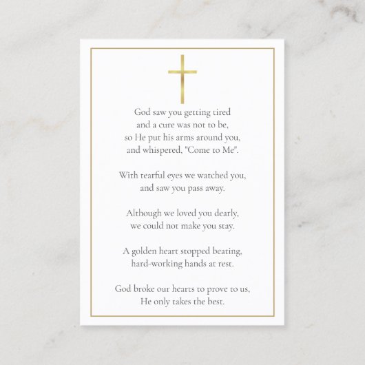 Einfache Beerdigungskarten Foto-Gebetskarte Visitenkarte (Rückseite)