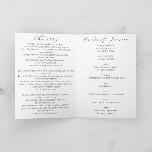 Einfache Beerdigungsprogrammordnung Programm (Innenseite)