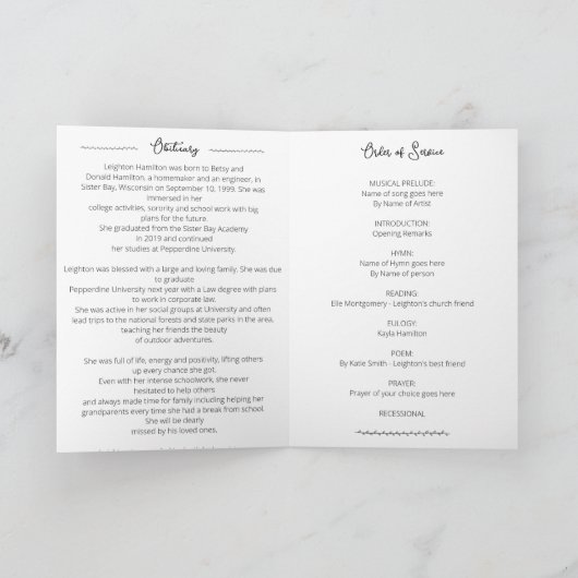 Einfache Beerdigungsreihenfolge Programm (Innenseite)