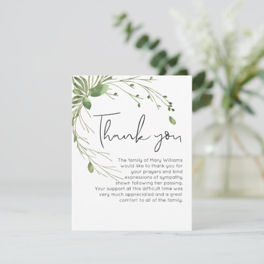 Einfache Begräbnisgrün Danke Note Card (Stehend Vorderseite)