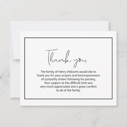 Einfache Begräbniskarte handschriftlich Dankeskarte (Vorderseite)