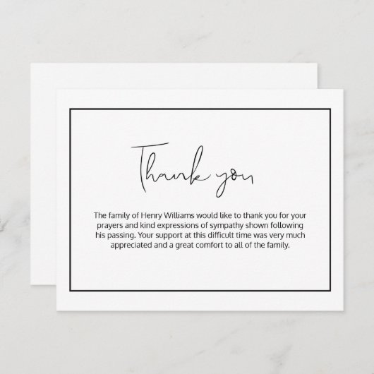 Einfache Begräbniskarte handschriftlich Dankeskarte (Vorne/Hinten)