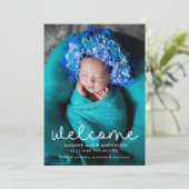 Einfache Begrüßung Foto Birth Ankündigung (Stehend Vorderseite)