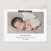 Einfache Begrüßungsanzeige für Neugeborene Postkarte (Vorderseite)