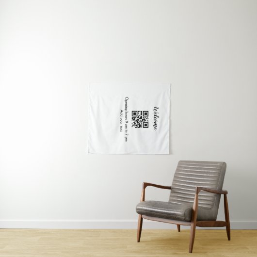 Einfache Begrüßungsöffnung Barcode QR Name hinzufü Wandteppich (Beispiel (Horizontal))