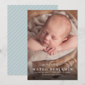 Einfache Begrüßungsskripte - Blaue Geburt des Foto Ankündigung (Vorne/Hinten)