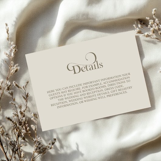 Einfache beige Hochzeitsdetails Begleitkarte