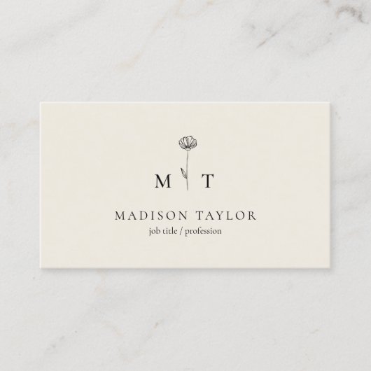 Einfache Beige Minimal Chic Monogram Visitenkarte (Vorderseite)