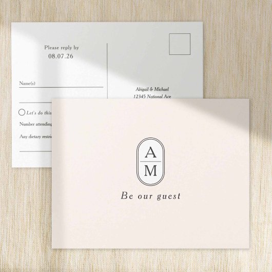 Einfache Beige Modern Couple Initials UAWG Postkar Einladungspostkarte
