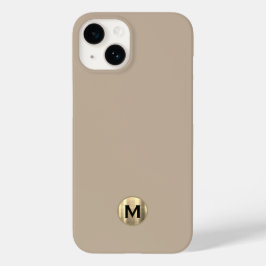 Einfache Beige-Pinselgoldmonogramm Case-Mate iPhone 14 Hülle