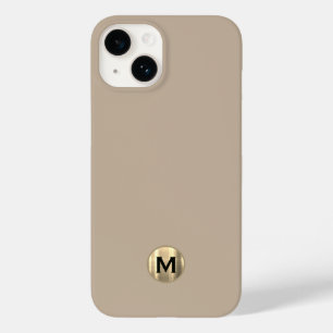 Einfache Beige-Pinselgoldmonogramm Case-Mate iPhone 14 Hülle