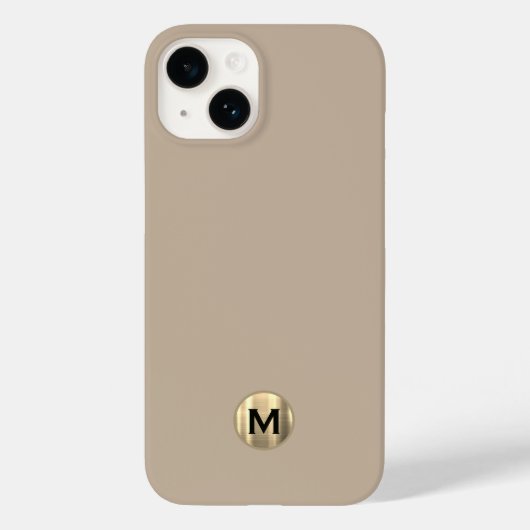 Einfache Beige-Pinselgoldmonogramm Case-Mate iPhone Hülle (Rückseite)