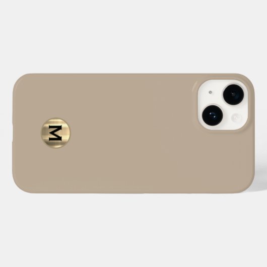 Einfache Beige-Pinselgoldmonogramm Case-Mate iPhone Hülle (Rückseite (Horizontal))