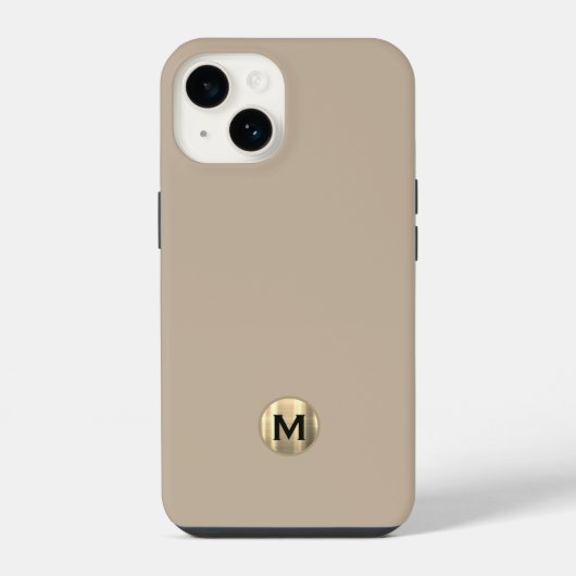 Einfache Beige-Pinselgoldmonogramm iPhone Hülle (Rückseite)