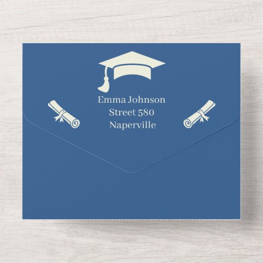 Einfache Beige und Blau Save the Date Personalisie All In One Einladung (Rückseite)