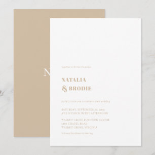 Einfache Beige Weiße Hochzeitseinladung Einladung
