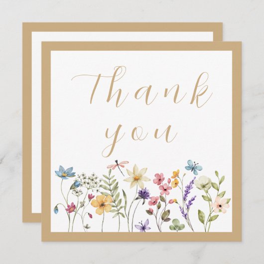 Einfache Beige Wildblume Dankeskarte (Vorne/Hinten)