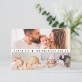 Einfache, benutzerdefinierte 3 Fotos Babydusche Dankeskarte (Stehend Vorderseite)