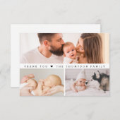 Einfache, benutzerdefinierte 3 Fotos Babydusche Dankeskarte (Vorne/Hinten)