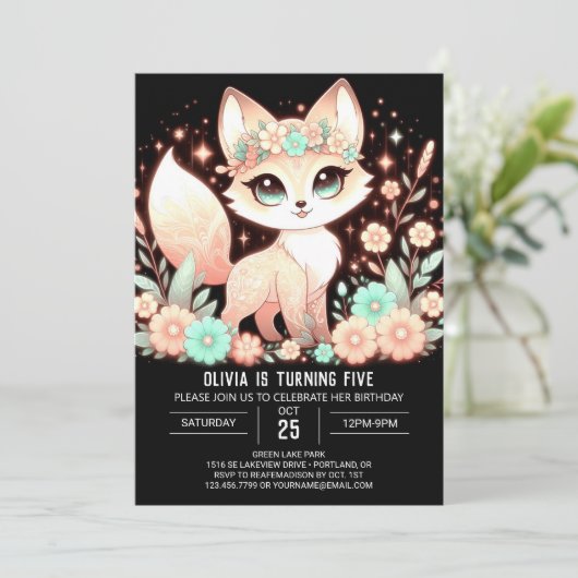 Einfache benutzerdefinierte Fox Digital Geburtstag Einladung (Stehend Vorderseite)