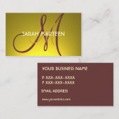 Einfache, benutzerdefinierte, goldgelbe Monogramm- Visitenkarte (Vorne/Hinten)