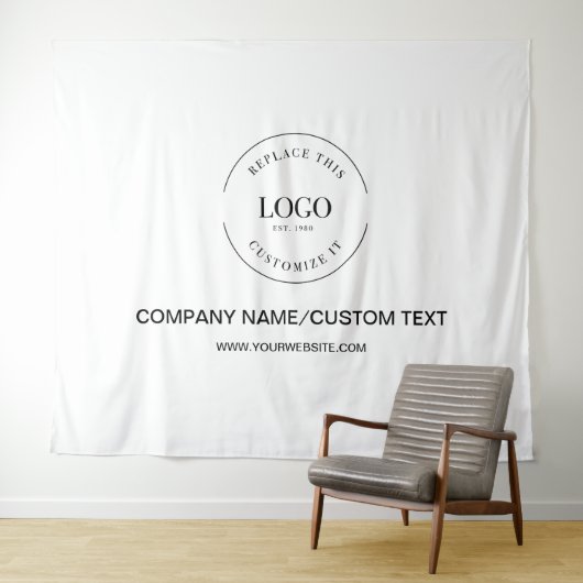 Einfache benutzerdefinierte Logotext-Website-Hinte Wandteppich (Beispiel (Horizontal))