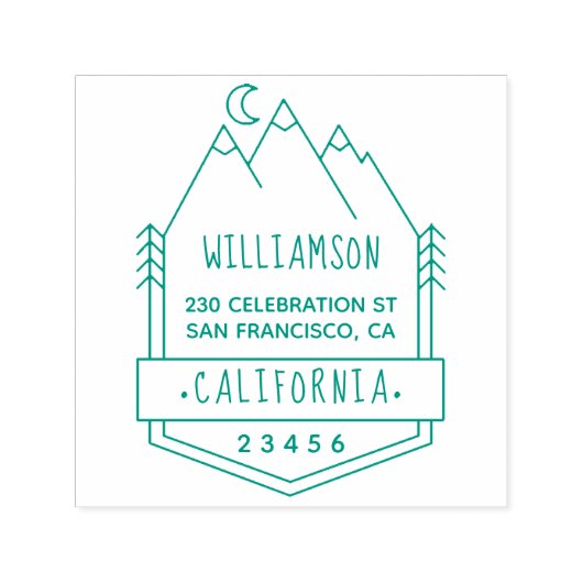 Einfache Berg- und Pinienbäume Rustikale Rücksende Permastempel (Design)