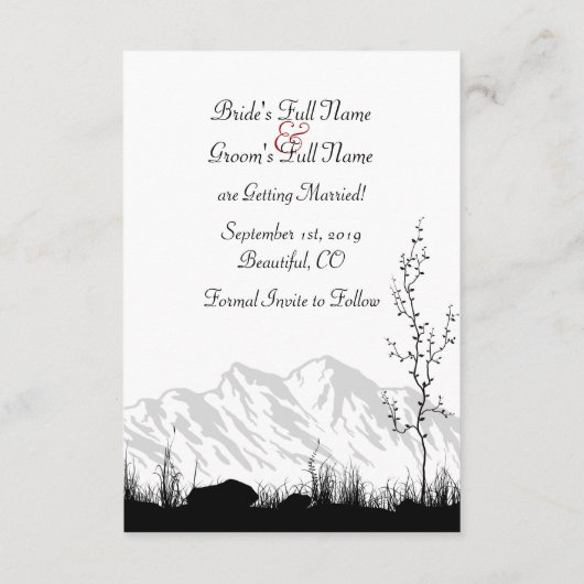 Einfache Bergszene Schwarz, Weiß und Rot Save The Date (Rückseite)