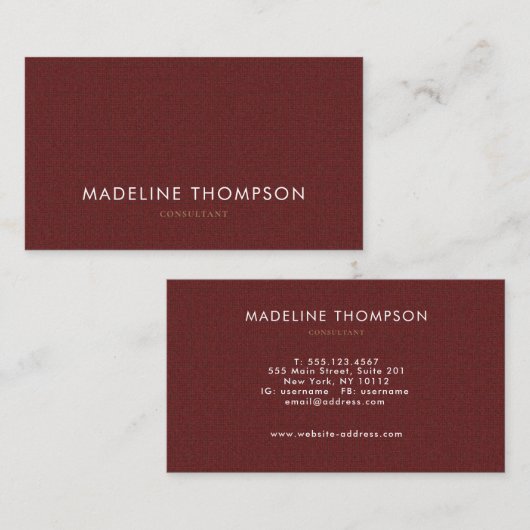 Einfache Berufliche Baumwolle Strick tweed Maroon Visitenkarte (Vorne/Hinten)