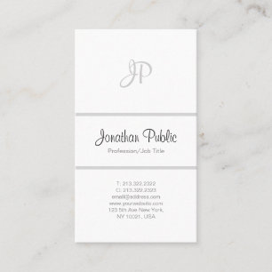 Einfache Berufliche Elegant Monogram White Modern Visitenkarte
