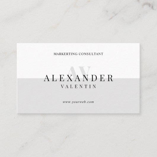 Einfache Berufliche hellgraue Monogramm Visitenkarte (Vorderseite)