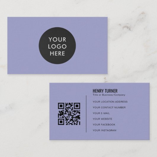 Einfache Berufliche Logo QR Code Lavendel Company Visitenkarte (Vorne/Hinten)