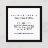 Einfache Berufliche Luxe Black und White Quadratische Visitenkarte (Rückseite)