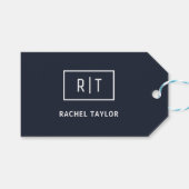 Einfache Berufliche Monogram Navy White Border Geschenkanhänger (Vorderseite (Horizontal))