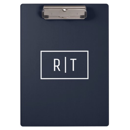 Einfache Berufliche Monogram Navy White Border Klemmbrett (Vorderseite)