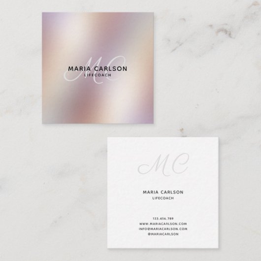Einfache Berufliche Monogramm-Hologramm-Metallic Quadratische Visitenkarte (Vorne/Hinten)