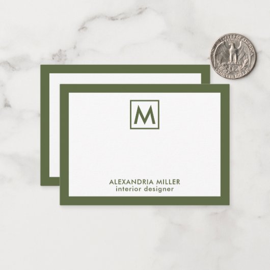Einfache Berufliche Olive Monogramm Mitteilungskarte (Vorderseite/Rückseite Beispiel)