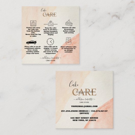 Einfache Berufliche Orange Tercotta auf Cake Quadratische Visitenkarte (Vorne/Hinten)