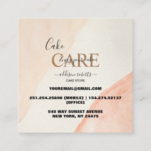 Einfache Berufliche Orange Tercotta auf Cake Quadratische Visitenkarte (Rückseite)