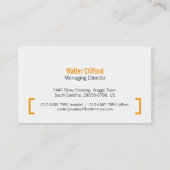 Einfache berufliche schwarze orange visitenkarte (Rückseite)