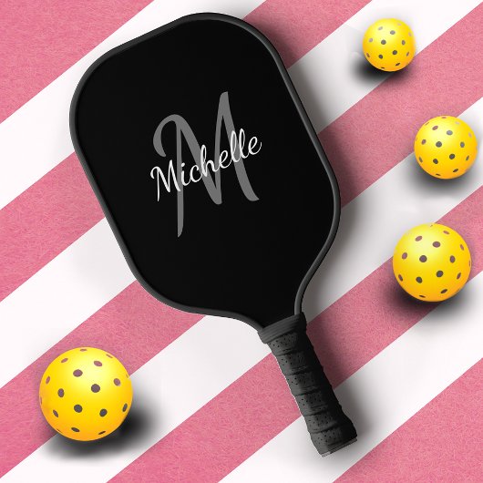 Einfache Berufliche Schwarzweiß-Weiß-Monogramm Pickleball Schläger