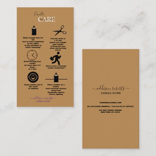 Einfache Berufliche Terracotta Boho Candle Care Visitenkarte (Vorne/Hinten)
