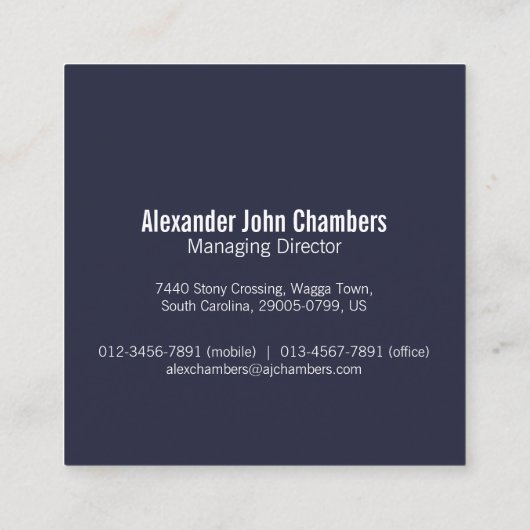 Einfache berufliche Visitenkarten der Marine Quadratische Visitenkarte (Rückseite)