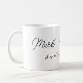 Einfache Beschriftung weiß Kaffeetasse (Links)