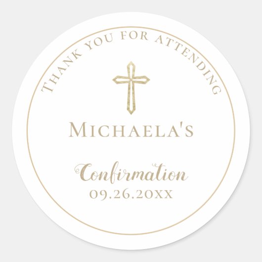 Einfache Bestätigung des weißen Goldkreuzes Runder Aufkleber (Vorderseite)